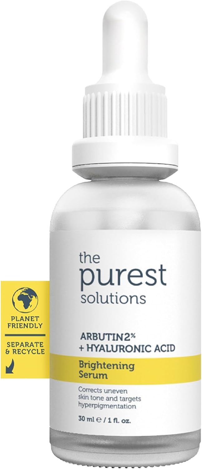 The Purest Solutions Brightening Serum (Arbutin 2% + Hyaluronic Acid) - Eliminate Skin Tone Inequalities & Support Vibrant Bright Skin - Vegan | Cruelty Free | Eco Friendly (30 ml)
