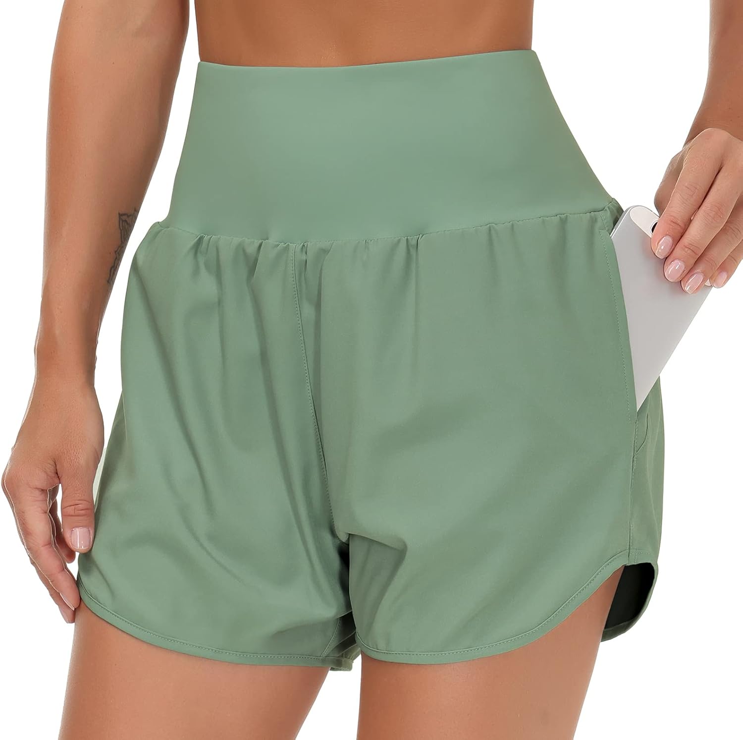 THE GYM PEOPLE Women’s High Waist Running Shorts with Liner Athletic Hiking Workout Shorts Zip Pockets