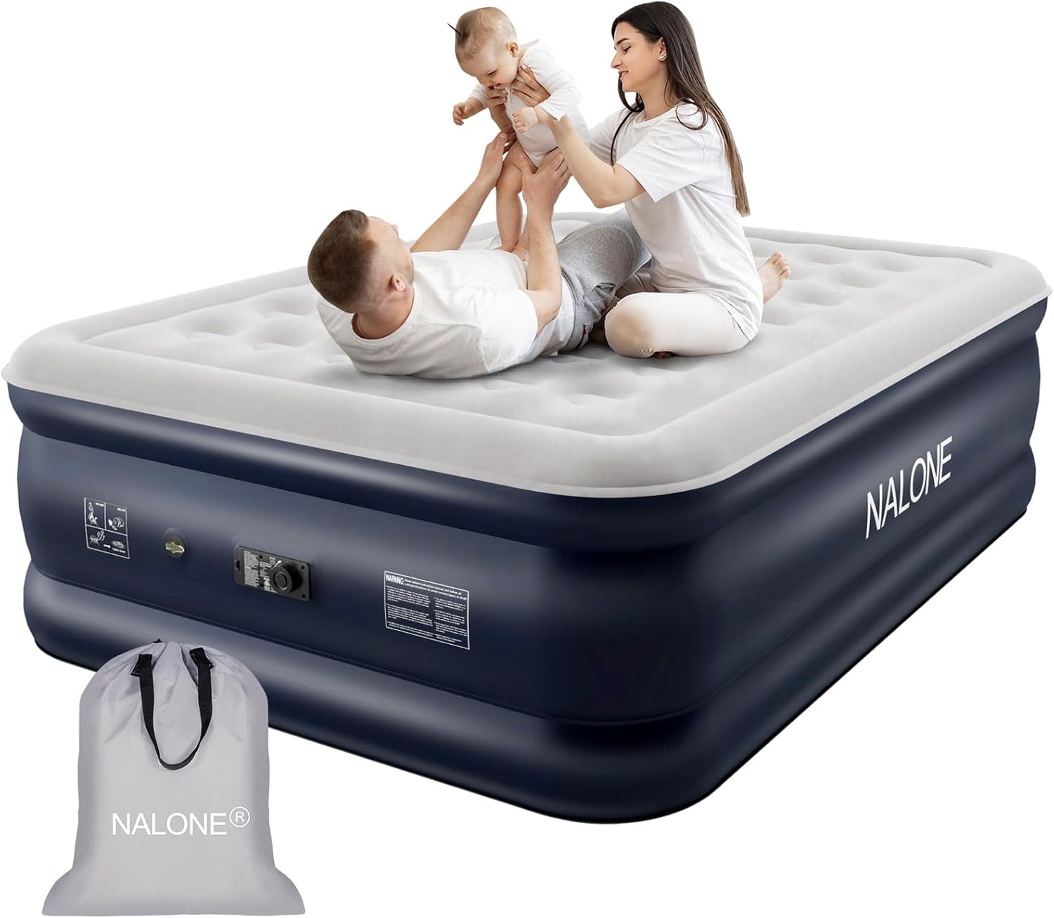 NALONE King Air bed, Inflatable mattress with Built in Pump, 203x152x46cm Double Blow Up Mattress in 3 Mins Self-Inflation/Deflation, Portable air mattress for Home, Travel & Camping (Double/Queen)