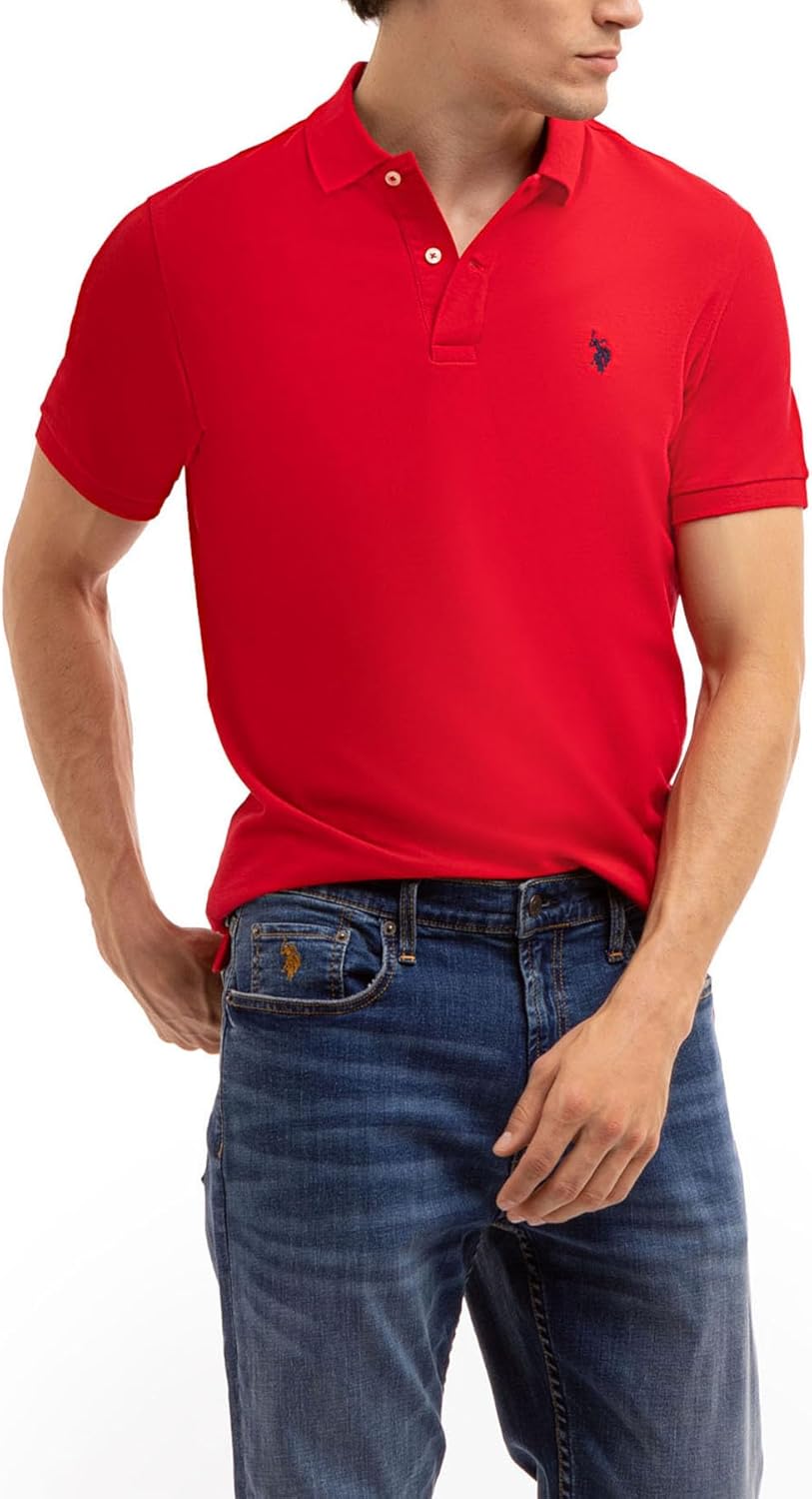 U.S. Polo Assn. Men's Classic Polo Shirt, Two-Button Closure Pique Polo Shirt, Summer Fashion Golf Shirt