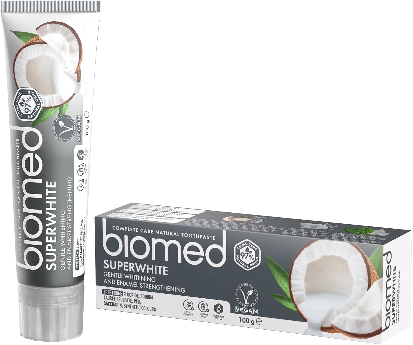 Biomed Superwhite 97% Natural Whitening Toothpaste | Enamel Strengthening | Coconut Flavour, Vegan, SLES Free 100g