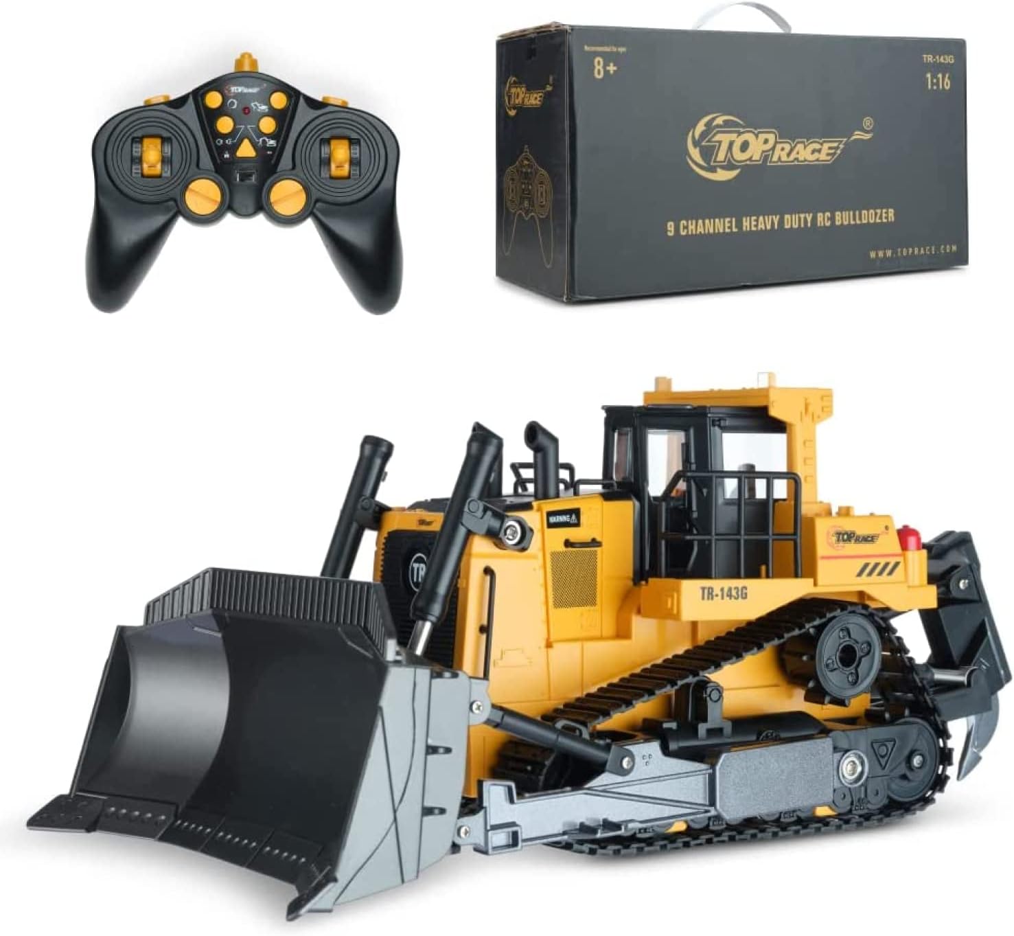Top Race RC Bulldozer Toys for Boys - Remote Control Construction Vehicle with Metal Shovel - Heavy-Duty Front Loader - 5 Channel Remote Control Backhoe - RC Bulldozer for Adults and Kids