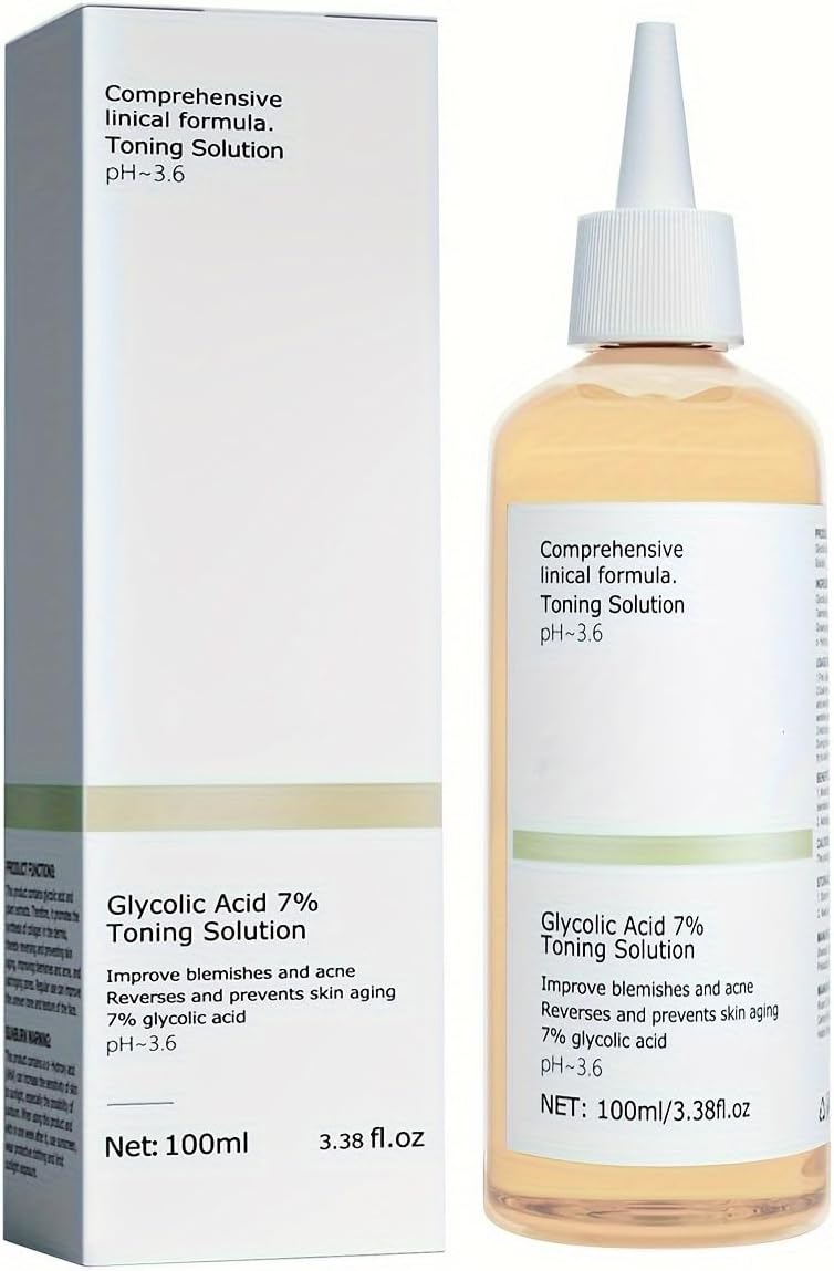 Glycolic Acid 7% Toner, Glycolic Acid 7% Toning for All Skin Type, Hydrates and Facial Exfoliation Astringe Pores & Strengthen Your Skin (100ml/3.38 fl.oz.)