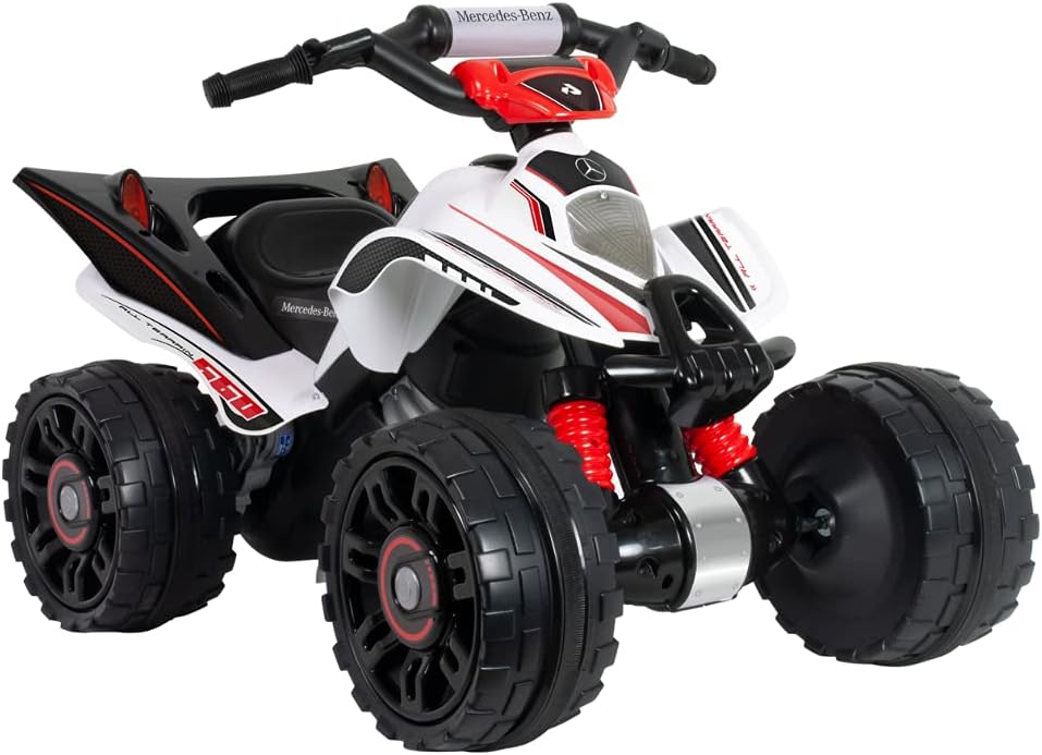 INJUSA - Mercedes Benz ATV 12V Electric Quad, for Children +2 Years, with Reverse Gear, Rubber Bands on Wheels and Pedal Accelerator, Max. Speed 6 km/h, White Colour