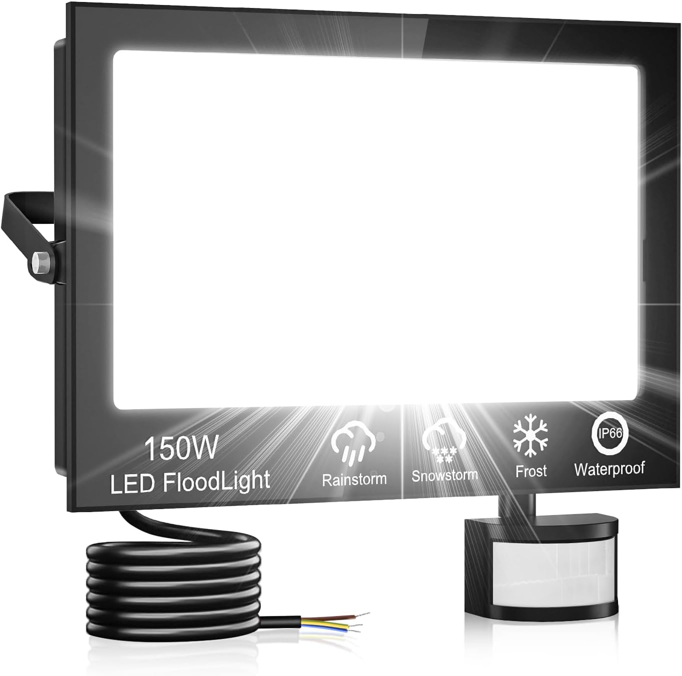 150W Pir Floodlight Outdoor, Motion Sensor Security Light, 6500K LED Floodlights with PIR Sensor, IP66 Waterproof Pir Lights Outdoor with Remote Control for Garden, Backyard, Garage, Doorways