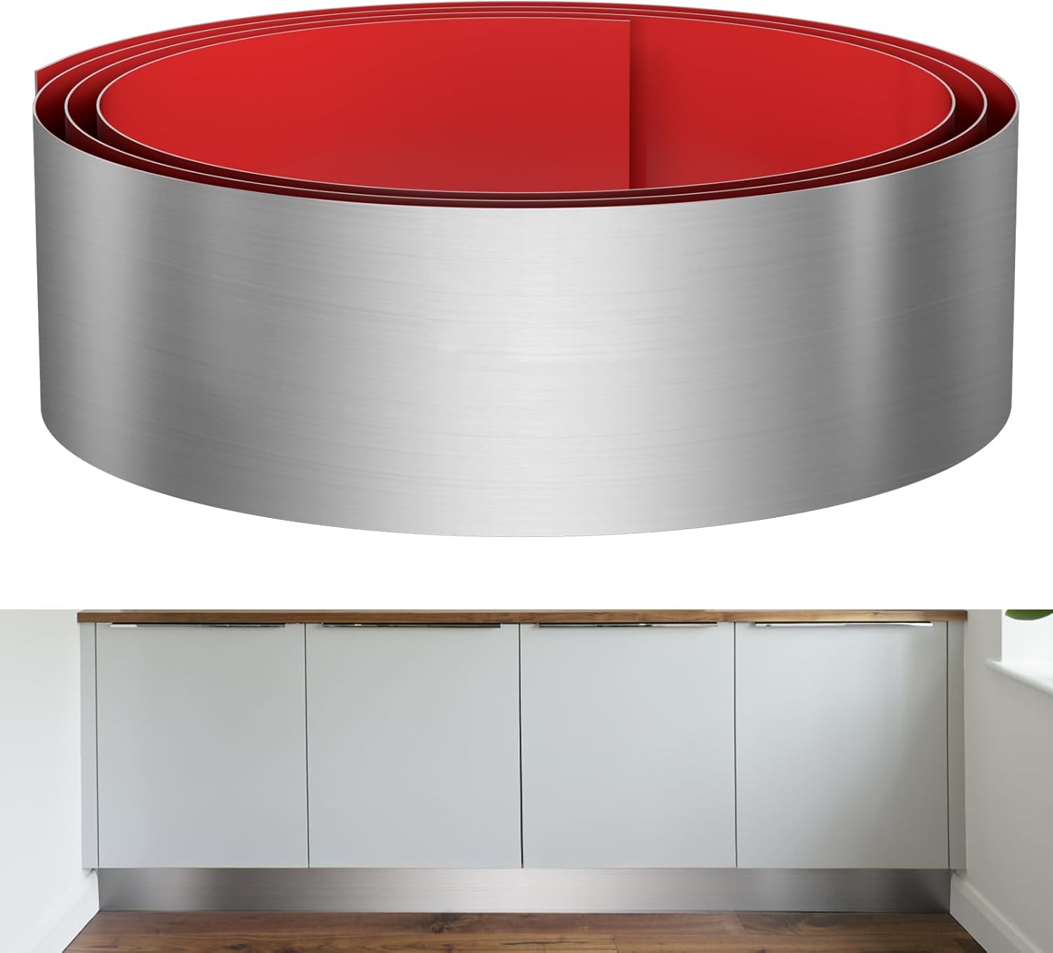 Stainless Steel Toe Kick Cover, 6" x 102" Baseboard Plate, Self Adhesive Kickplate for Bottom of Door, Kitchen Island, Cabinet, Cupboard (Brushed Nickel)