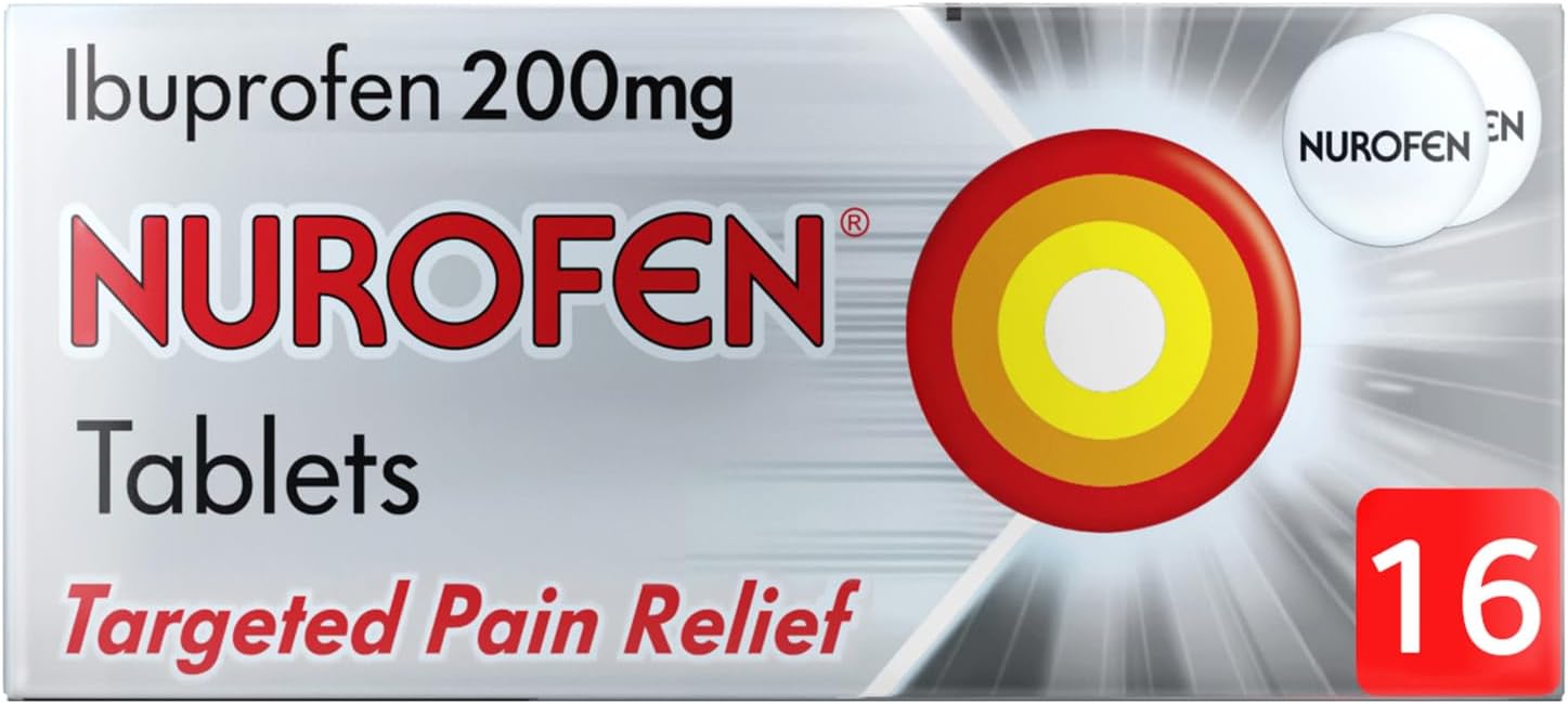 Nurofen Pain Relief Ibuprofen Tablets, 200mg, 16 Pack, Back Pain Relief, Lower Back Pain, Migraine Relief, Headache Relief, Up To 8 Hours, Anti Inflammatory, Cold and Flu, Over-The-Counter Medication