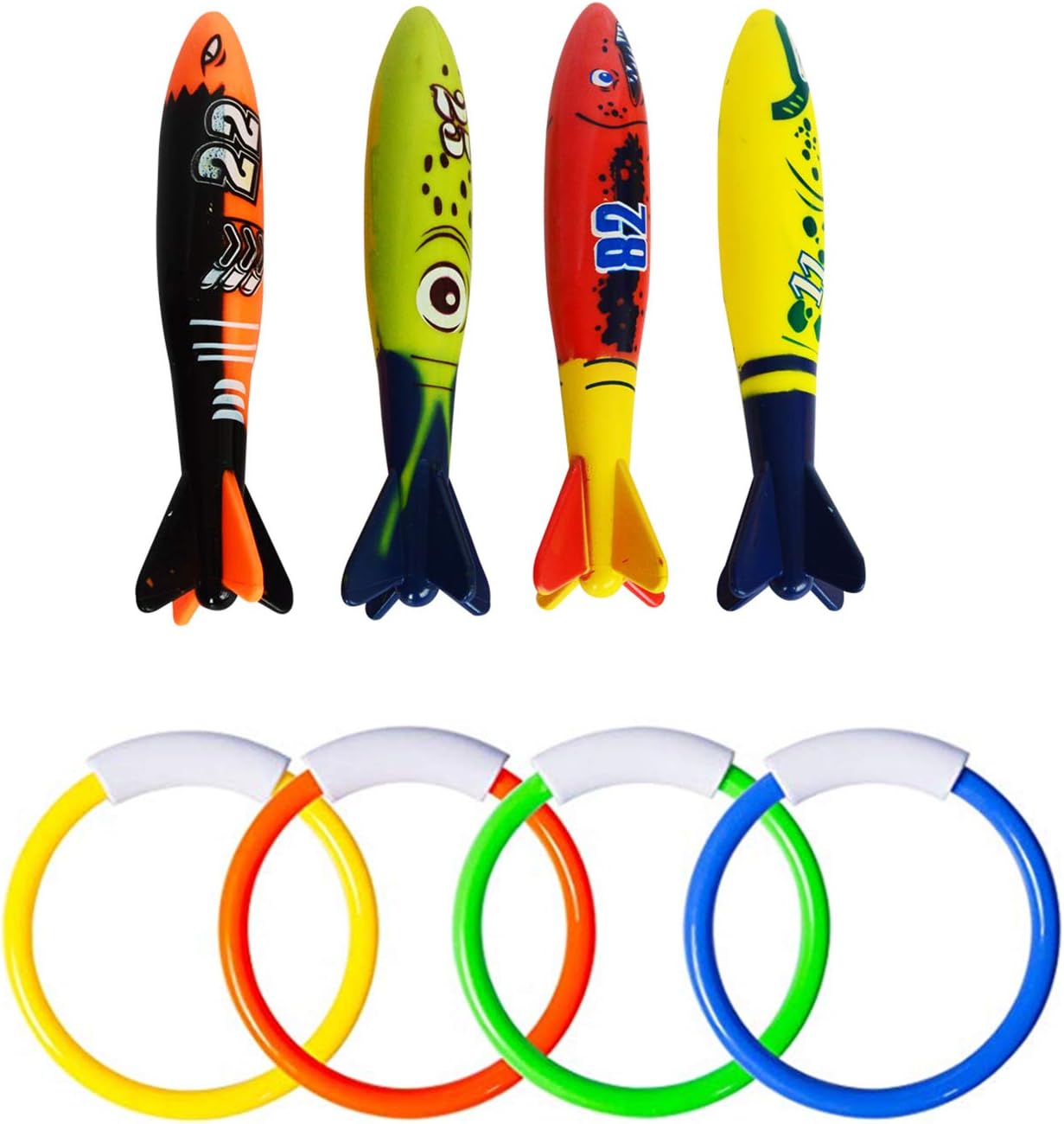 TOPWAYS® Diving Pool Toys Set, Dive Rings Sticks Diving Torpedo for Swimming Underwater Pool Training Toy Diving Game,Under the Sea Toys Gifts for Kids
