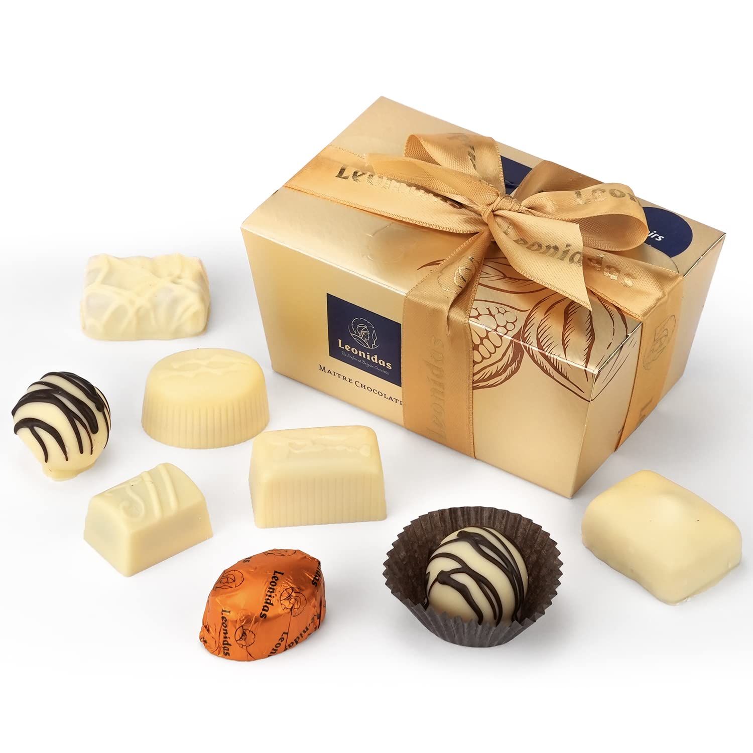 Leonidas Belgian White Chocolate Gift Box - 1 lb / 453 g - Birthday Thank You Anniversary Congratulations Gift Basket Gold Ribbon Gourmet Candy Assortment