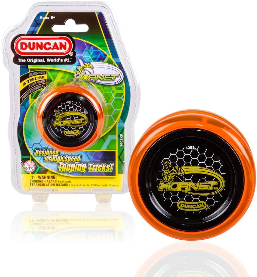 Duncan Toys Hornet Pro Looping Yo-Yo with String, Ball Bearing Axle and Plastic Body, Orange with Black Cap