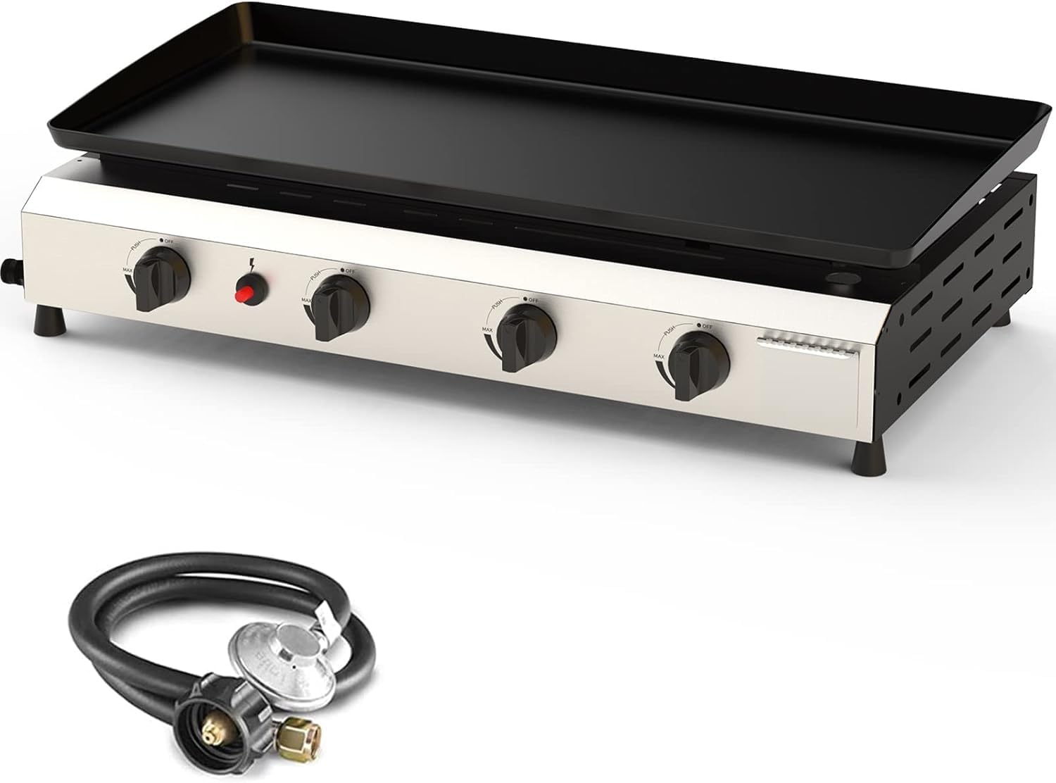 4 Burner Flat Top Grill, 30 Inch Stainless Steel Tabletop Portable Propane Griddle, 40,000 BTU BBQ Gas Griddle Camping Grill for Outdoor BBQ