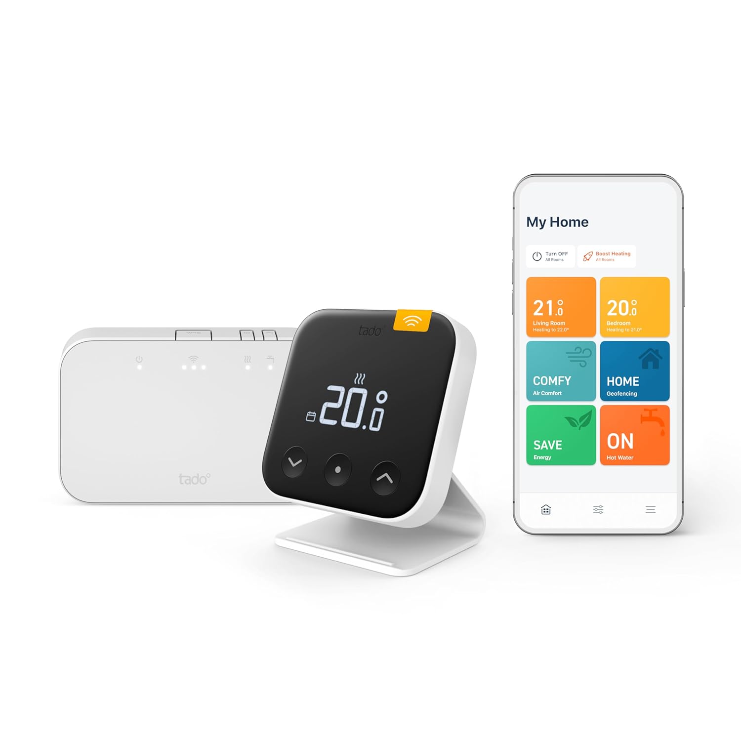 tado Wireless Smart Thermostat X – Starter Kit with Bridge X and Stand, Boiler and Hot Water Control via App & Smart Speaker (Alexa, Siri, Google Assistant), Not Compatible with tado V3+