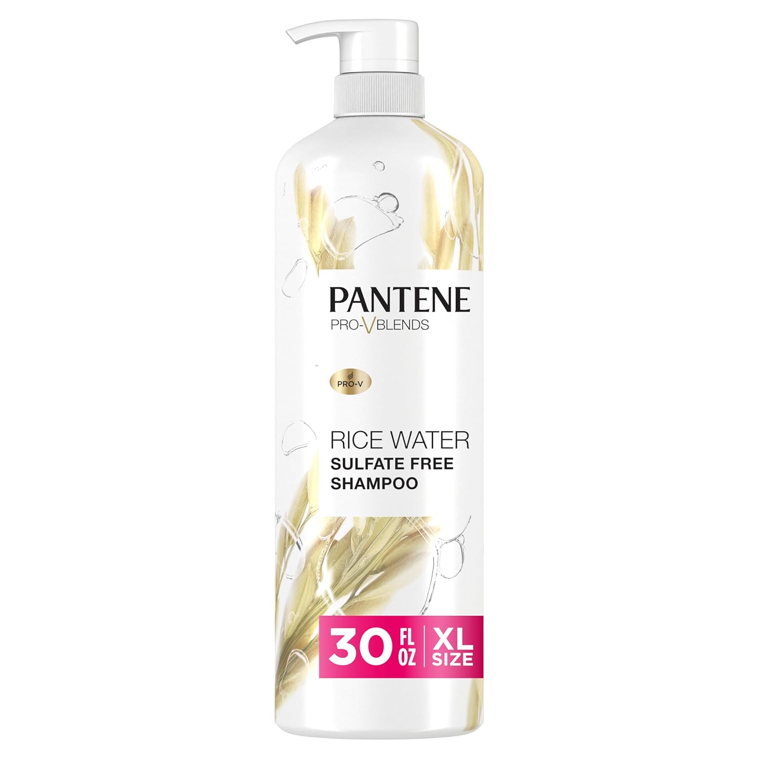 Pantene Sulfate Free Shampoo with Rice Water, Protects Natural Hair Growth, Volumizing, for Women, Nutrient Infused with Vitamin B5, Safe for Color Treated Hair, Pro-V Blends, 30.0 oz