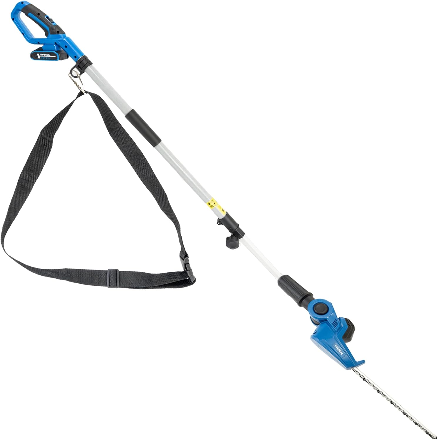 Hyundai 20V Cordless Pole Hedge Trimmer, 450mm Blade, 2.6m Reach, Battery & Charger, Blue