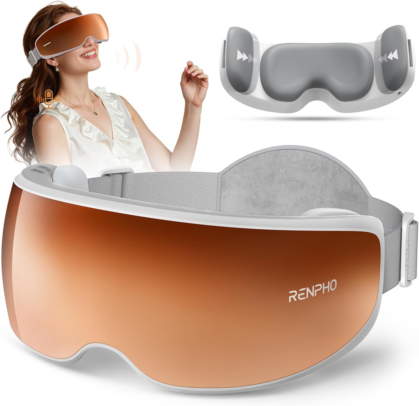 RENPHO Temple Massager Eye Massager for Migraines, Birthday Gifts for Women Men Mom Her, FSA Eligible HSA Voice Control Smart, Head Circumferences 21.7in to 27.5in Eyeris Calina