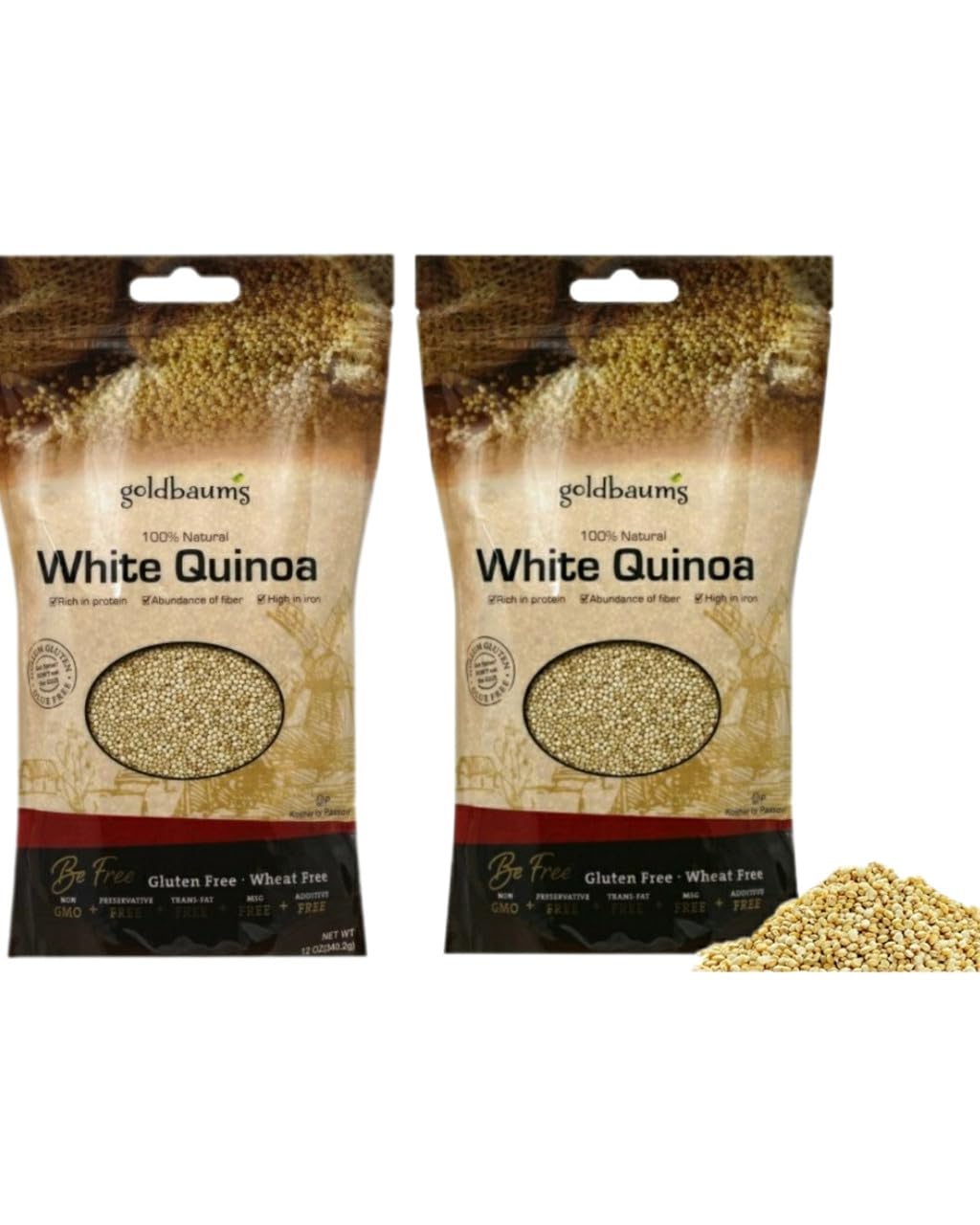Goldbaum's White Quinoa, Gluten Free, Natural 12 oz, High in Protein and Fiber, Kosher for Passover (Pack of 2)