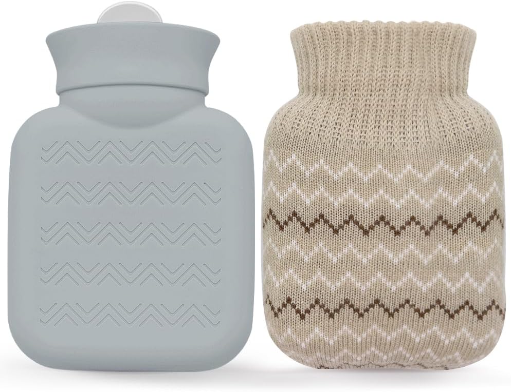 320ml Hot Water Bottle with Knited Cover, Mini Hot Water Bag for Pain Relief, Waist, Back, Neck, Shoulders, Small Leak Proof Hot Water Bottle with Removable Cover for Women, Kids, Best Gifts