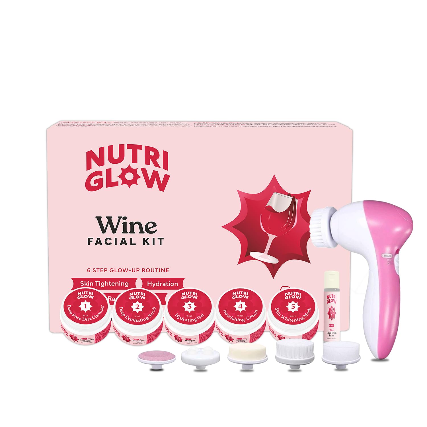 NUTRIGLOW 5 In 1 Face Massager Wine Facial Kit, 250+10g (NG-Combo-028)