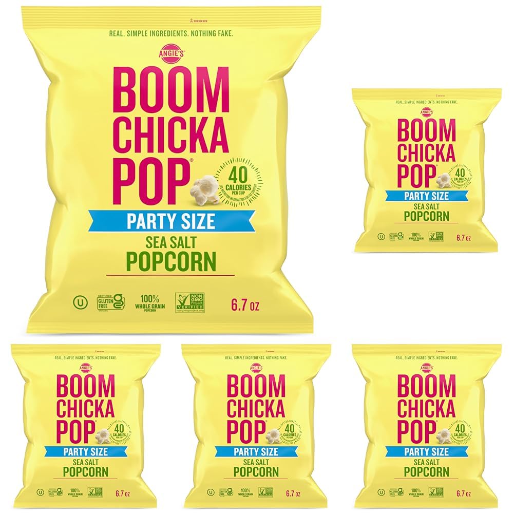 Angie's BOOMCHICKAPOP Sea Salt Popcorn, Gluten Free, Party Size, 6.7 oz. (Pack of 5)
