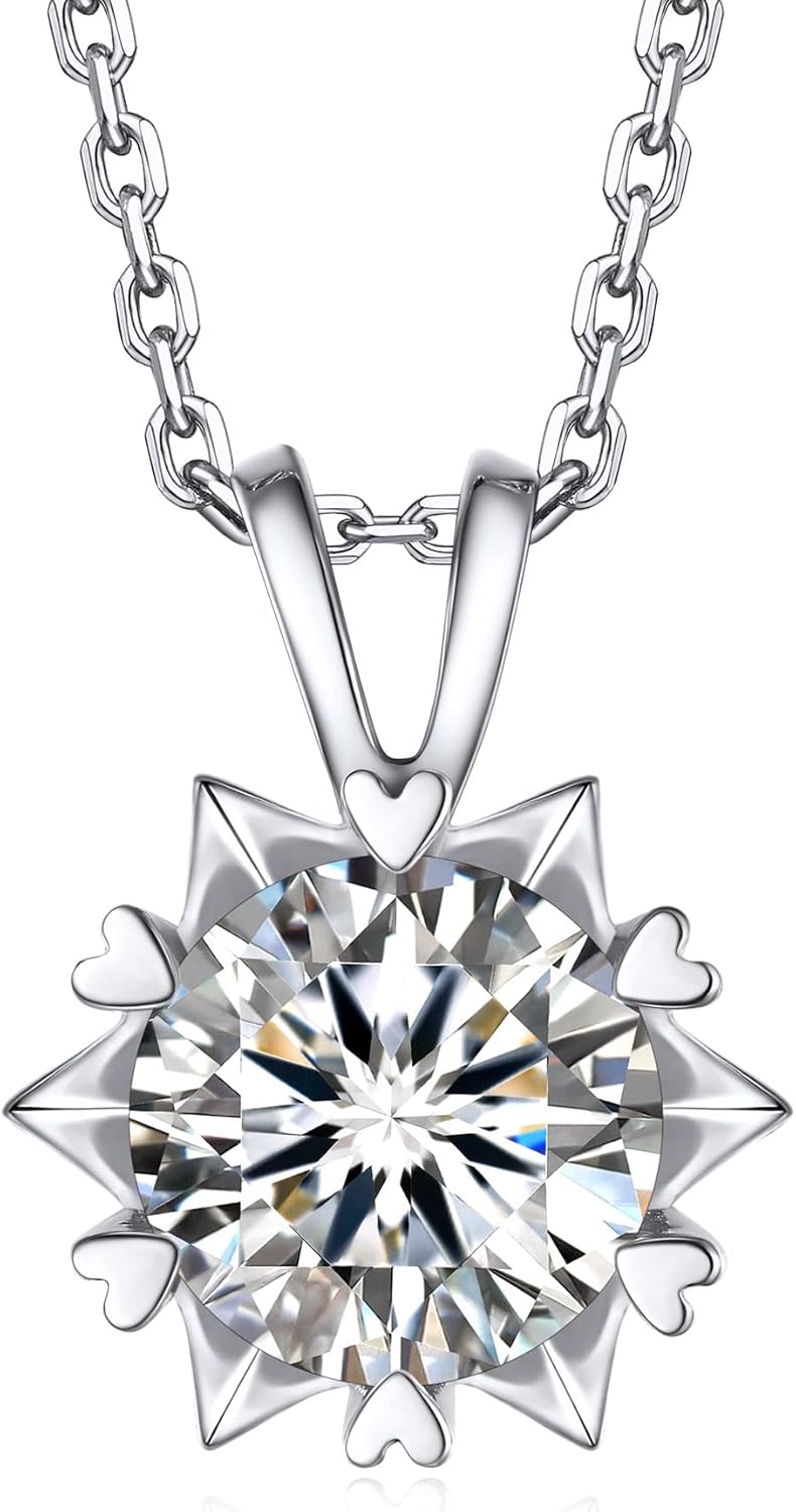 MomentWish Moissanite Diamond Necklace, 1-2 Carat Sterling Silver Necklace Sparkling Solitaire/Snowflake/Dancing Penadant Necklaces Gift for Women