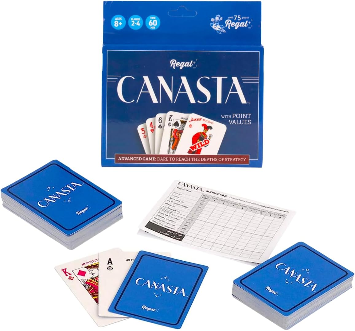 Regal Games Canasta Cards Set for Adults - Rummy Style 2-6 Player Card Games - Fun & Travel Playing Cards for Game Night (2 Decks, 54 Cards Each)