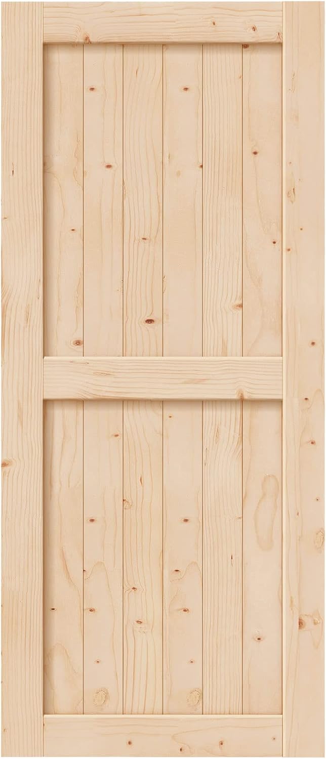 EaseLife 36in x 84in Sliding Barn Wood Door,Interior Doors,DIY Assemblely,Solid Natural Spruce Panelled Slab,Easy Install,Apply to Rooms & Storage Closet,H-Frame