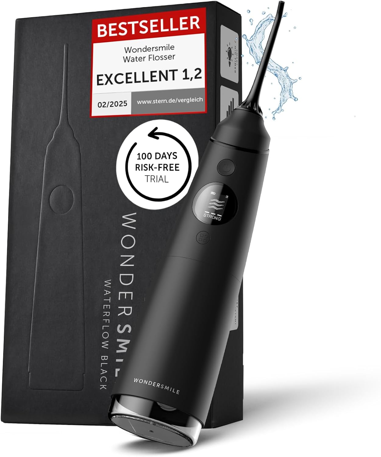 Wondersmile Water Flosser PRO Cordless - SmoothFlow Technology for Optimal Tooth & Gum Care - Interdental Cleaner with 4 Modes - Rechargeable Battery with up to 30 Days Running time (Ultimate Black)