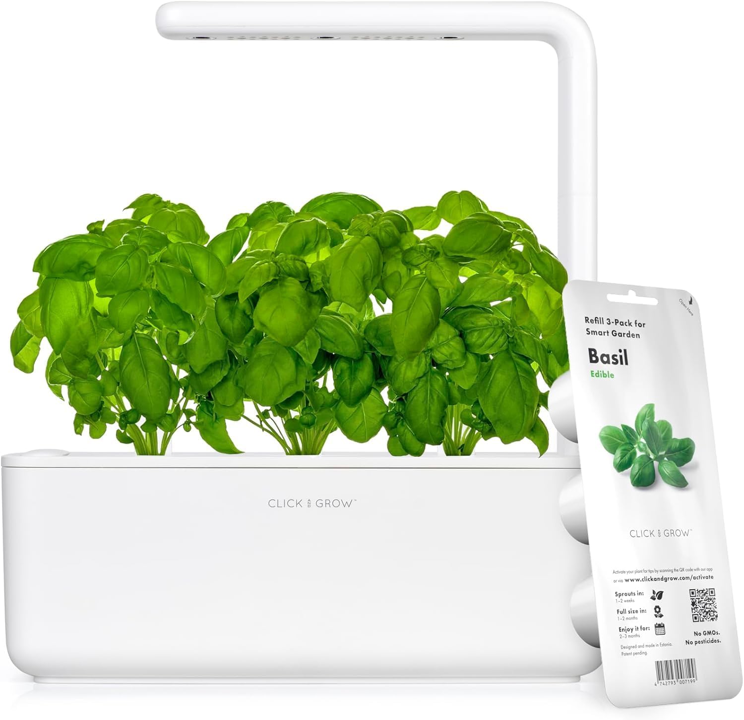 Click & Grow Smart Garden, Indoor Herb Garden Growing Kit with 3 Basil Pods Included, Self Watering & LED Grow Light, Simplified Hydroponics Growing System