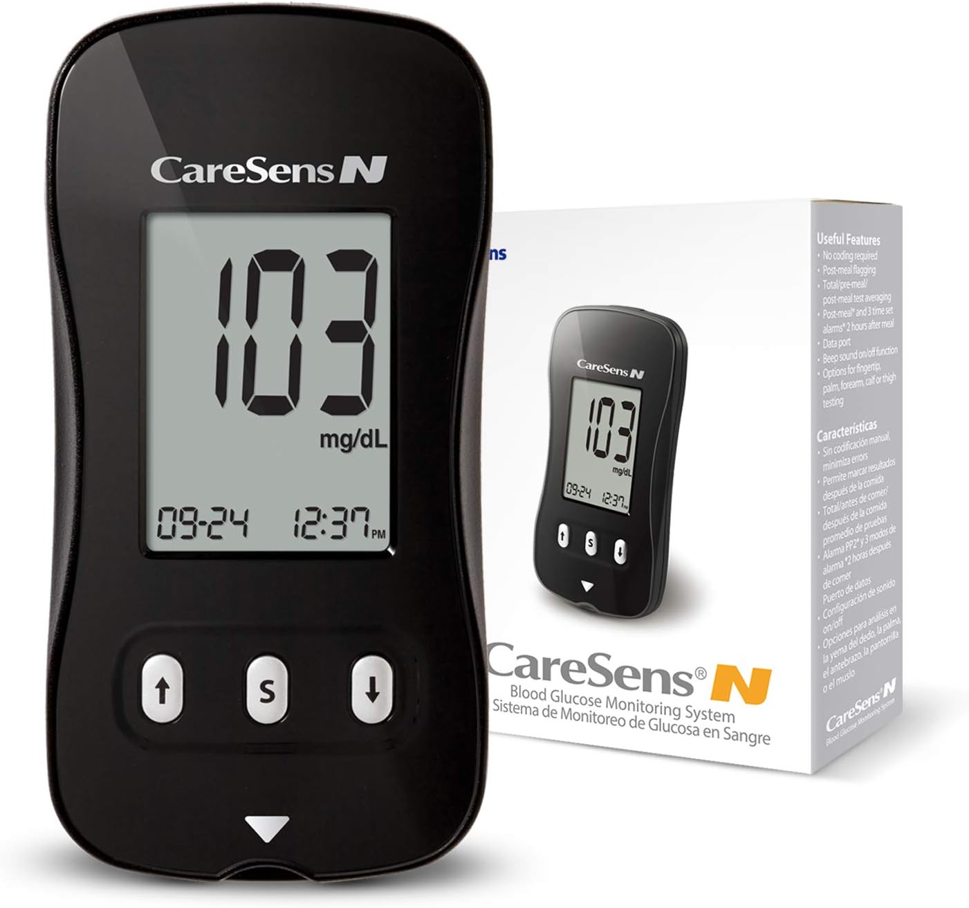 CareSens N Blood Glucose Monitoring Meter (Auto Coding) - 1 Diabetes Blood Glucose Meter, 1 User Guide, 1 Quick Reference guide, 1 Case & 2 CR 2032 Batteries