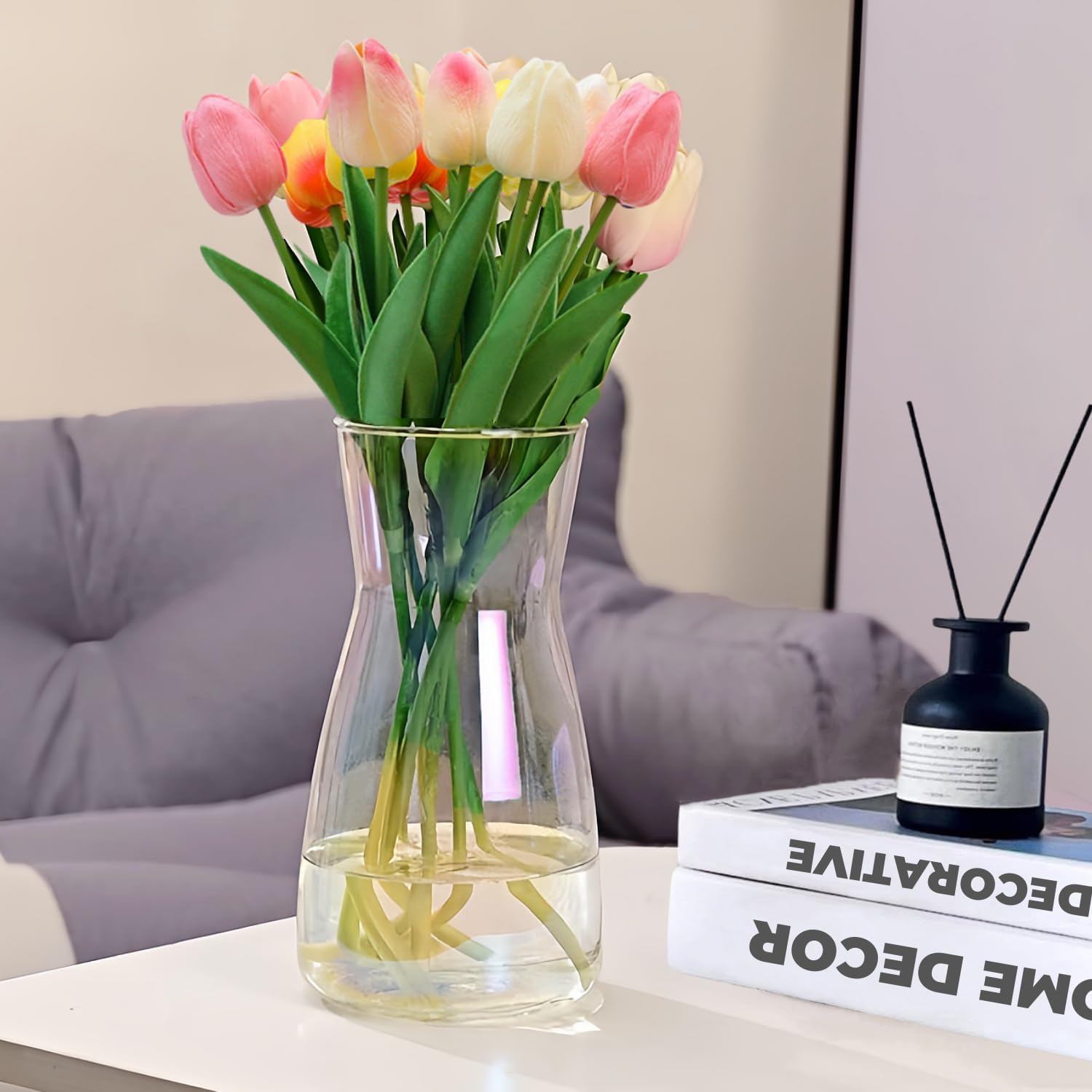 7.9in Tall Iridescent Glass Vases, Modern Boho Ins Style Flower Vase for Home Decor, Decorative Irised Crystal Clear Glass Vase for Table/Shelf/Mantle, Birthday Wedding Housewarming Gift