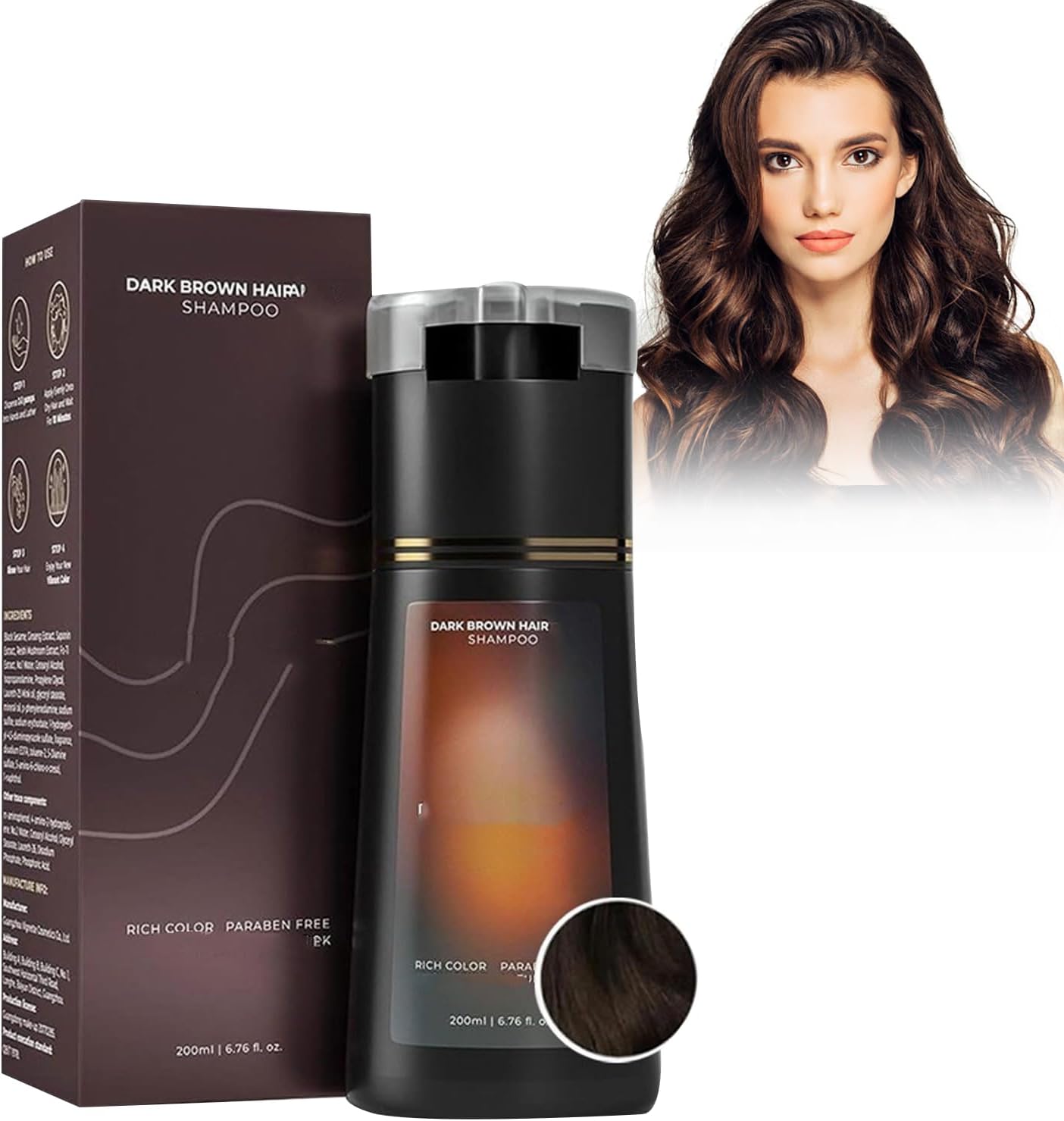 Polar Hair Dye Shampoo Dark Brown, 200ml Instant Colour Shampoo for Grey Hair, Polar Haircare Instant Dye Sha-mpoo for Women Men, Natural H-air Color for Gray Coverage, Long Lasting