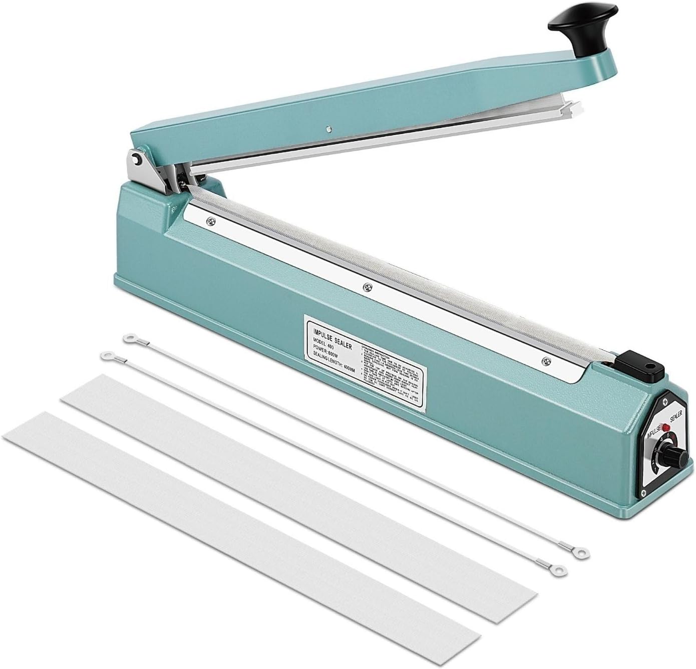 Flexzion 400mm (16") Impulse Sealer 400W (UK Plug) Manual Hand Sealing Machine, Portable Heat Seal Packer for Plastic Poly Shrink Wrap Bag Flim with Repair Kit Wire Element Teflon Tape Adjustable Tape