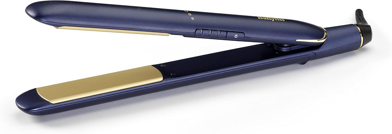 BaByliss Midnight Luxe Hair Straighteners - Titanium Ceramic Floating Plates for Smooth Gliding, Fast 30 Second Heat Up, 3 heat settings up to 235°C, Worldwide use, 2516U