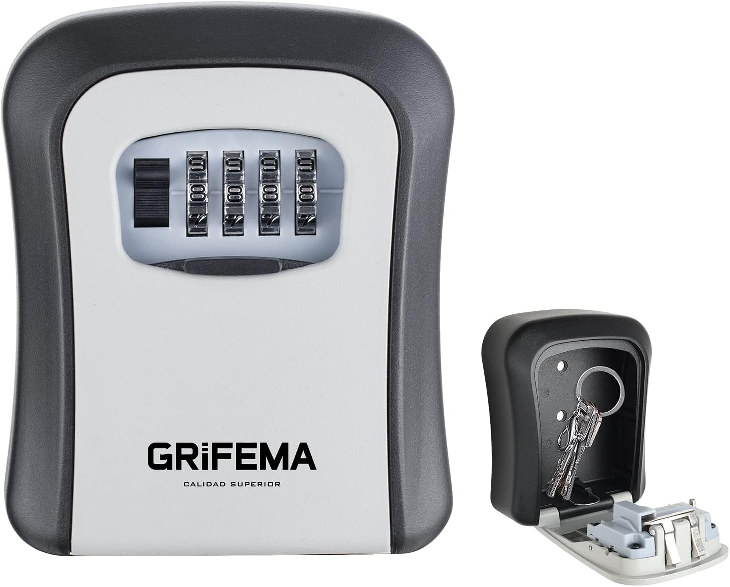 GRIFEMA Key Safe Wall Mounted, Lock Box Outdoor 4 Digit Combination, Heavy Duty Waterproof Key Cabinet for Home Garage School Airbnb GA1003-1, Gray, External dimensions: 115x95x40mm