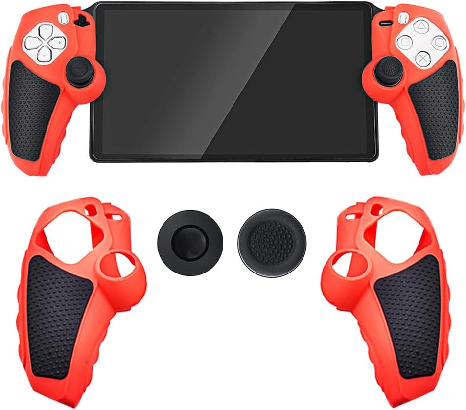 Silicone Grip Cover Case for PlayStation Portal, Anti-Slip Controller Protective Sleeve Ergonomic Handle Case with 2 Thumb Grip Caps for PS Portal Gaming Accessories (Red)