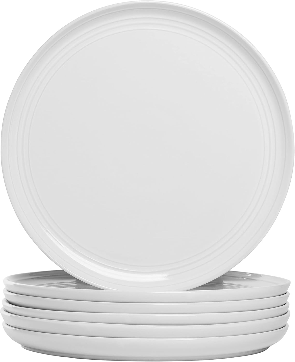 Double Line 10.5" Dinner Plate, Set of 6 (1 Pack), White