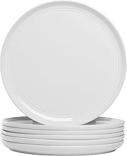 Double Line 10.5" Dinner Plate, Set of 6 (1 Pack), White