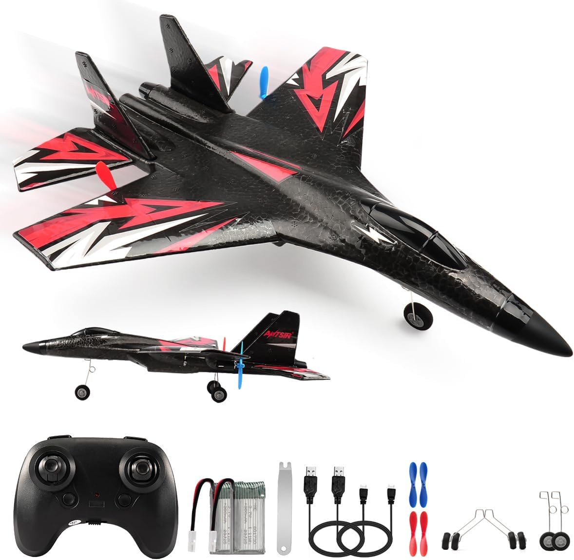New Upgrade SU27 RC Airplane, Remote Control Fighter Toys, 2.4GHz 6-axis Gyro Stabilizer RTF Glider Aircraft Plane with 2 Batteries Easy to Fly Outdoor Toy for Adults Kids Beginners Boys