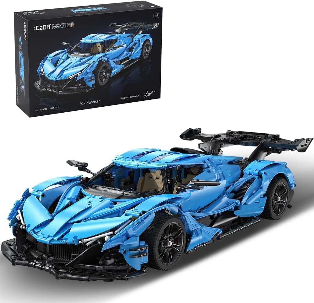 CaDA C64003W Sun God Supercar Abollo IE, 1: 8 Scale Sun God V12 Hypercar Building Block Set, 3865 Pieces Technik Racing Building Block Model, MOC Sports Car Model for Boys and Adults Collect Gifts