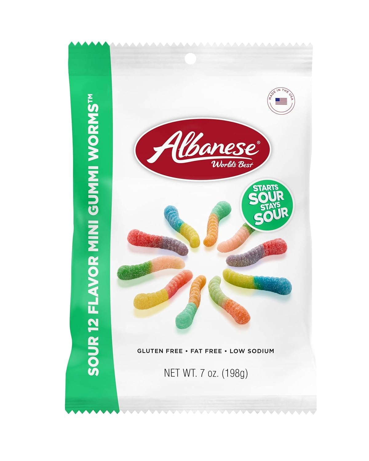 Alba-nese Zero Sugar 12 Flavor Gummi Candy Individually Wrapped Soft & Chewy Candy Snacks (Pack of 2, Gummi Worm)