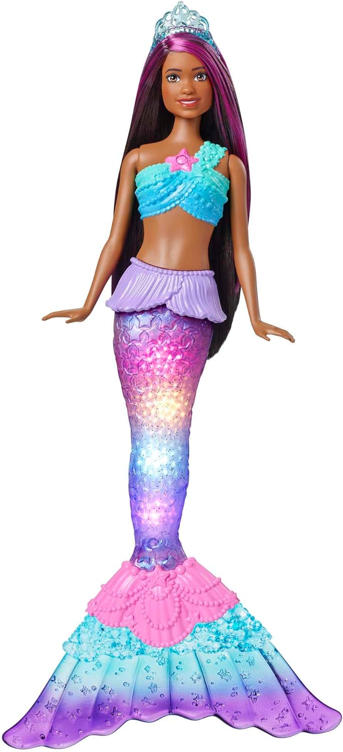 Barbie Mermaid Doll with Water-Activated Twinkle Light-Up Tail, Barbie Dreamtopia Mermaid Toys, Purple-Streaked Hair, HDJ37