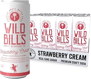 Wild Bill's Strawberry Cream Soda Classic Craft Soda Pop Soft Drinks, Sodas Made with Pure Cane Sugar, Caffeine Free, NO High Fructose Corn Syrup, Gluten Free, Vegan, Low Sodium, 12 Oz 12 Pack