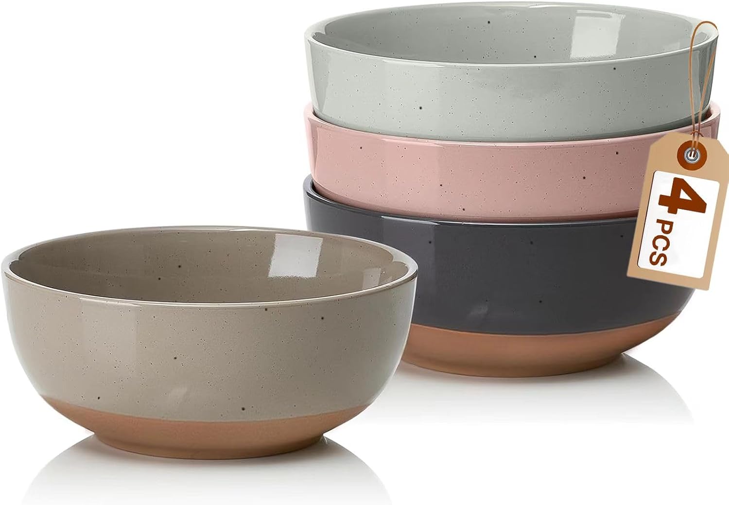Morandi Color Large Ceramic Bowls Set of 4, 30 Ounce Cereal, Soup, Salad, Oatmeal, Serving Bowls - Dishwasher & Microwave Safe