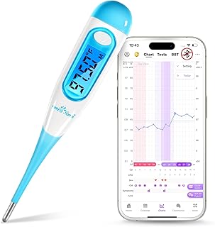 Easy@Home Digital Basal Thermometer with Blue Backlight LCD Display, 1/100th Degree High Precision and Memory Recall, NOT Bluetooth Enabled, Upgraded EBT-100B(Blue)