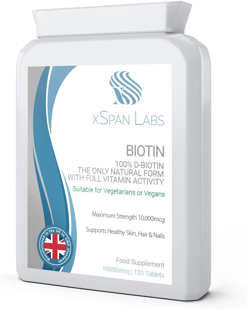 Biotin 10,000mcg 120 Tablets - Made Using 100% D-Biotin The only Natural Form with Full Vitamin B7 Activity to Support Healthy Hair, Nails and Skin