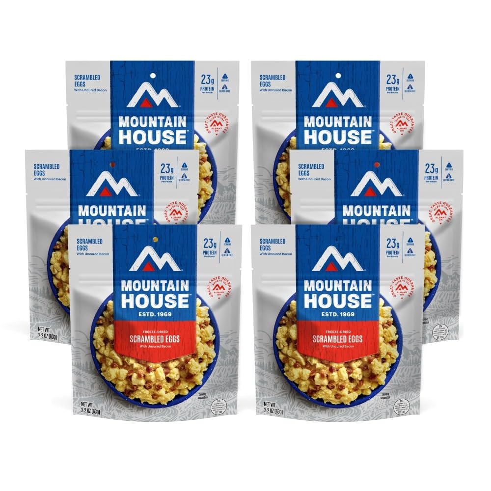 Mountain House Scrambled Eggs with Uncured Bacon Freeze Dried Backpacking & Camping Food 6-Pack Gluten-Free
