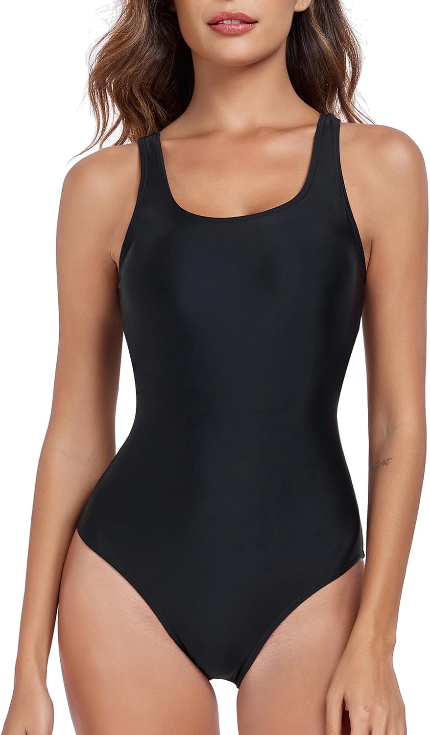 Deriwone One Piece Swimsuit Tummy Control Swimming Costume Retro Swimwear Padded Bathing Suits