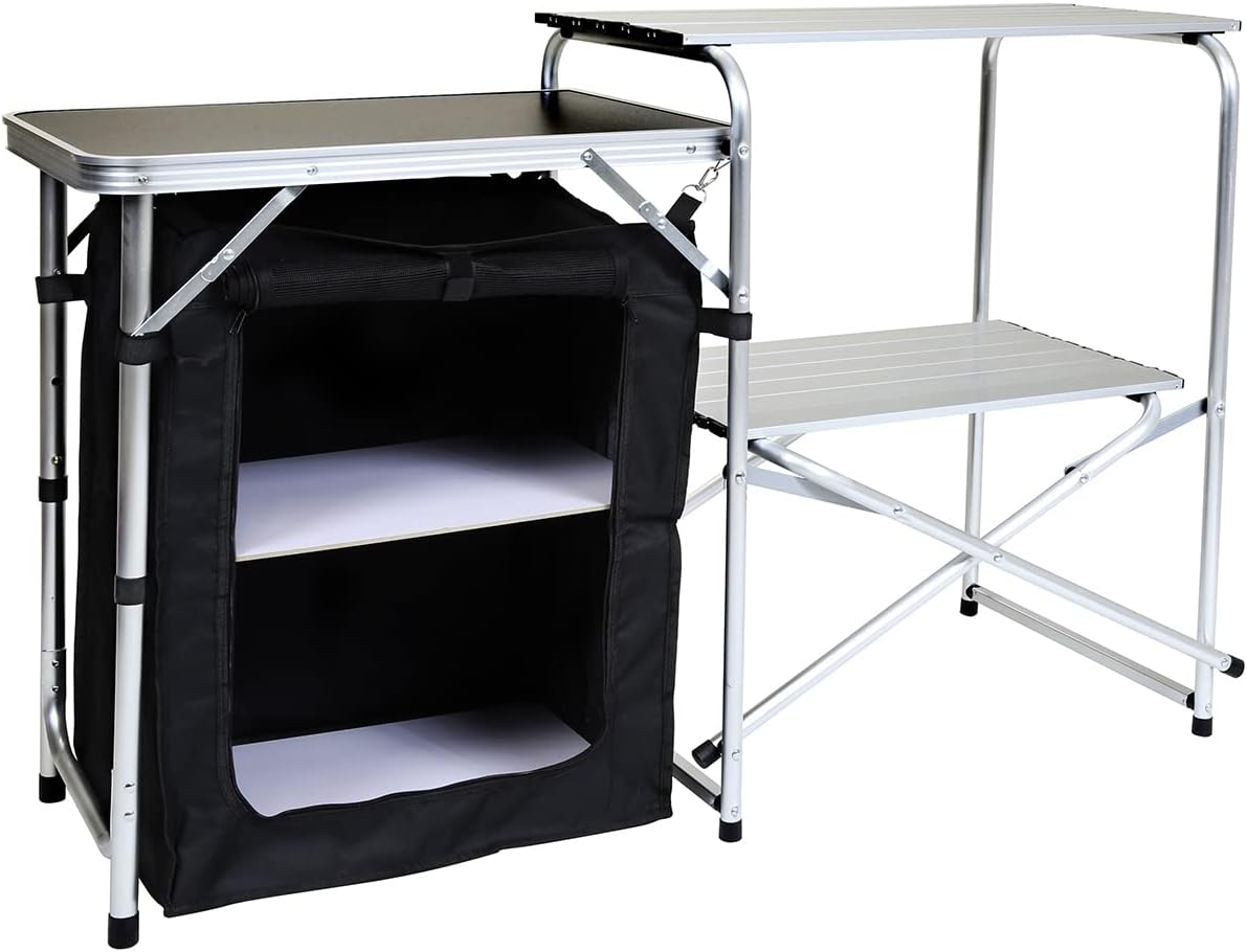 Charles Bentley Odyssey, Folding Kitchen Unit, Small, Camping Storage Unit, Portable, Outdoor Cooking, Lightweight, Foldable, Easy Assembly, Mesh Panelling, Carry Bag (120x46x80cm)