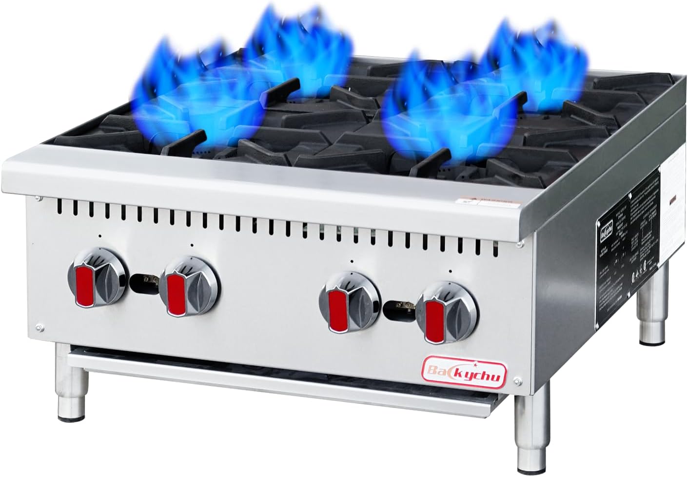 Commercial Gas Stove 4-Burner - 100,000 BTU Countertop Cooking Stove Range, Heavy-Duty Hot Plate, Stainless Steel Cooking Equipment for Restaurant, kitchens, Propane/Natural Gas