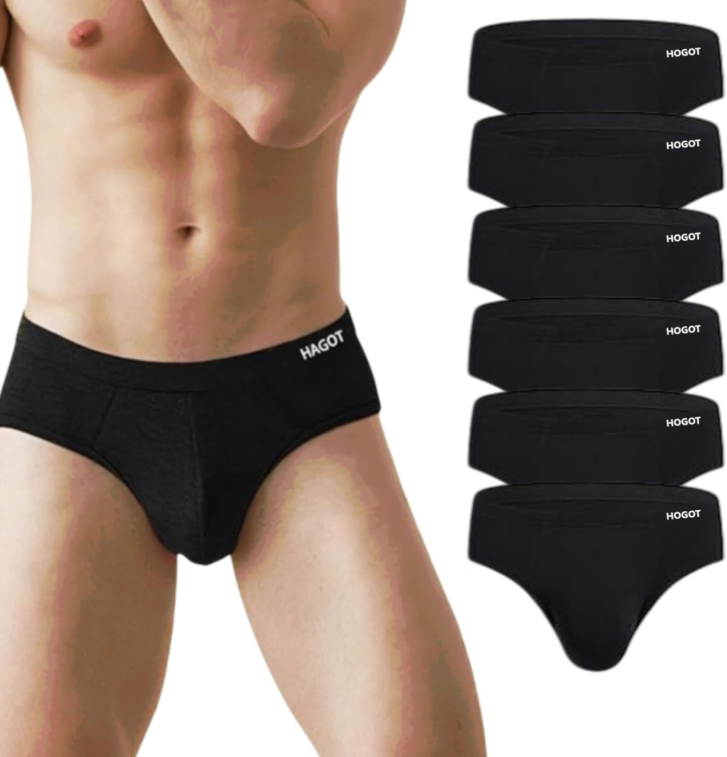HAGOT 6 Pack Men's Modal Briefs Underwear, Men's Stretch Briefs, Soft and Comfortable Underpants Multipack, Black